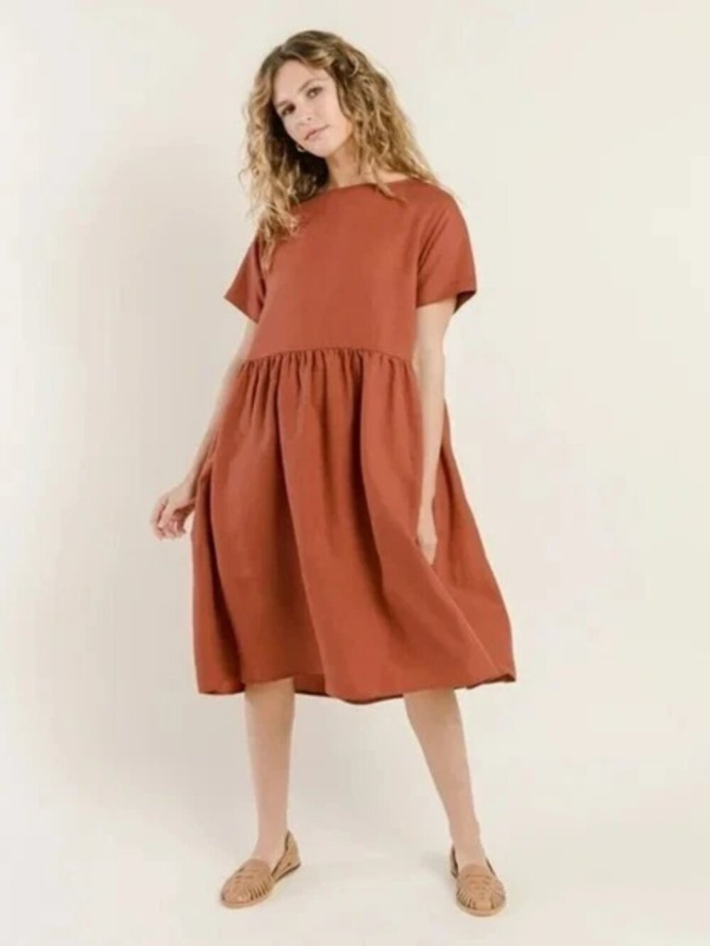 Tradlands Sedona Nico Linen Blend Short Sleeve Dress Size XS Oversized Lagenlook